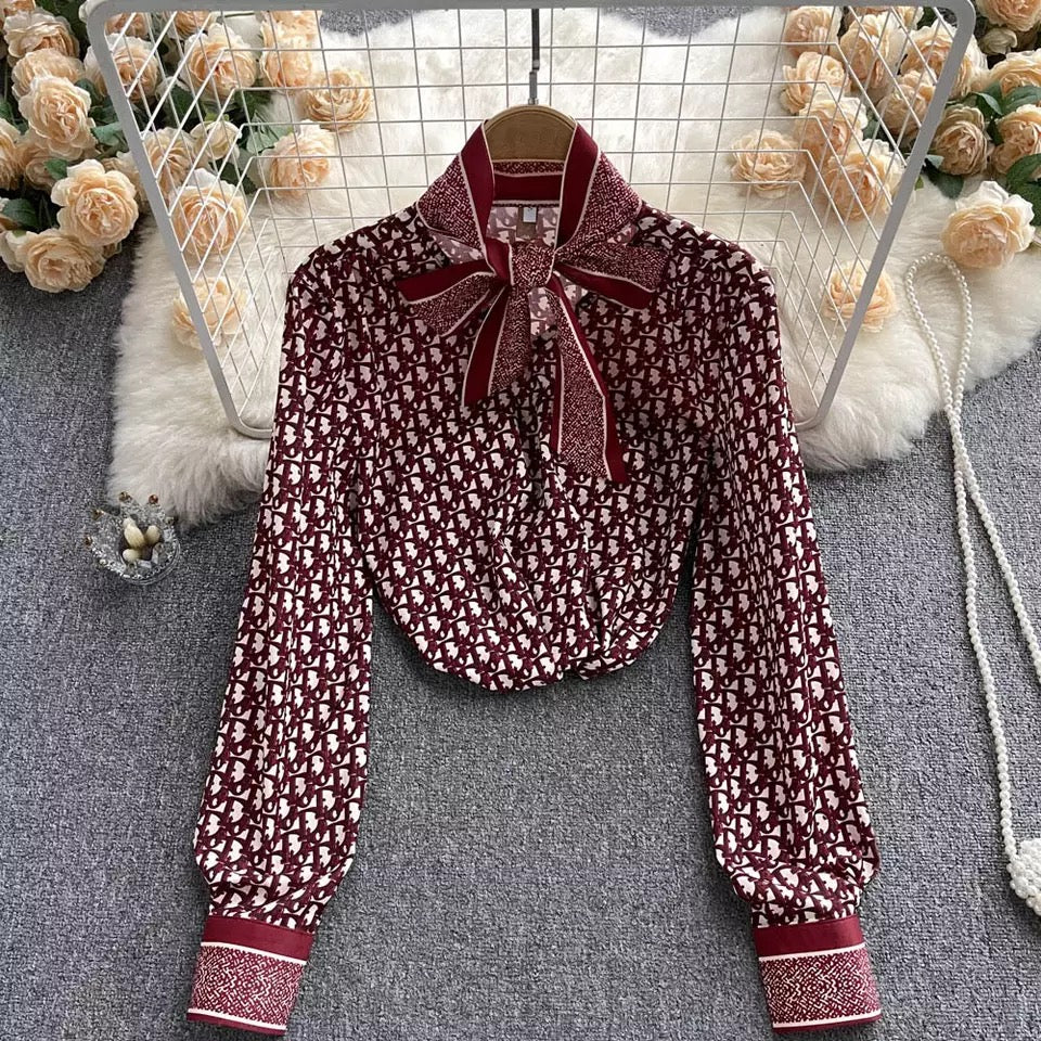 Bow Print Long Sleeve Top