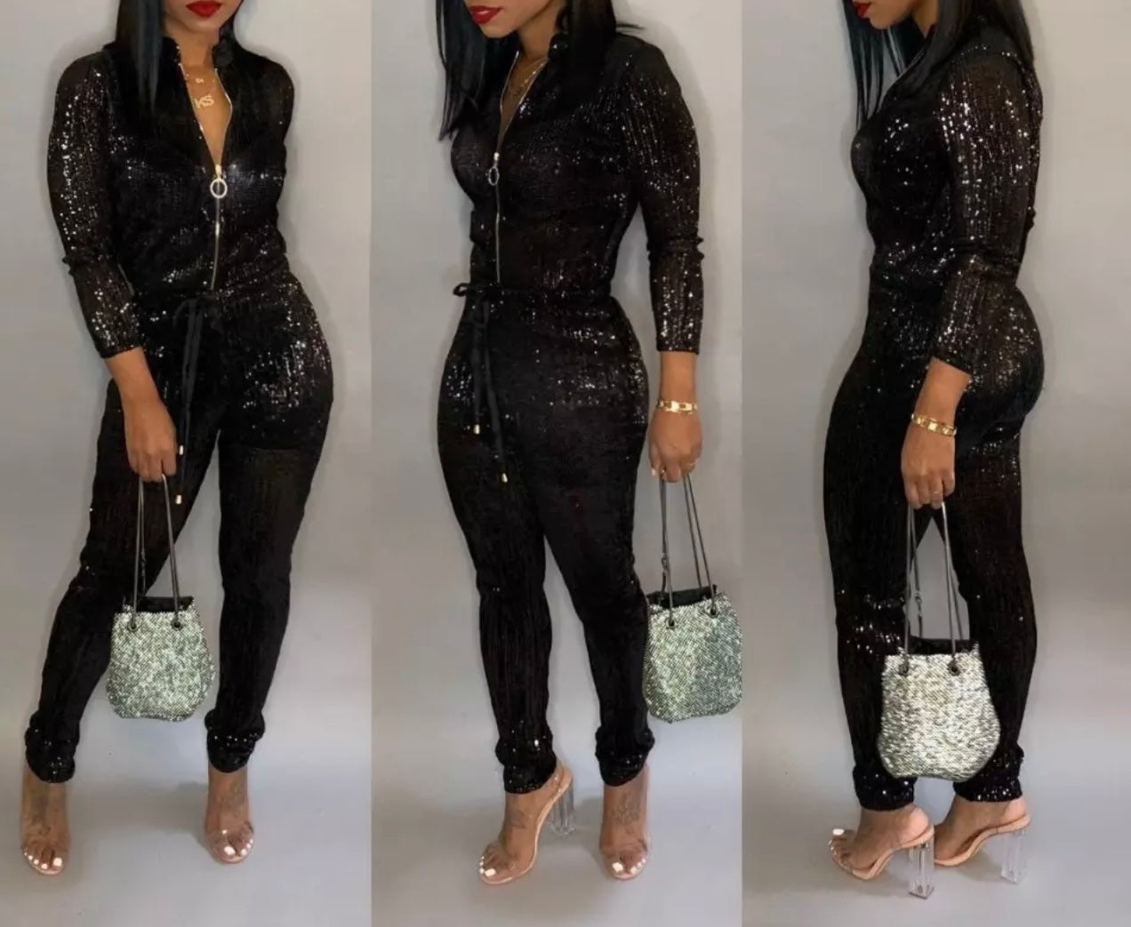 Sequin Zipper Jumpsuit