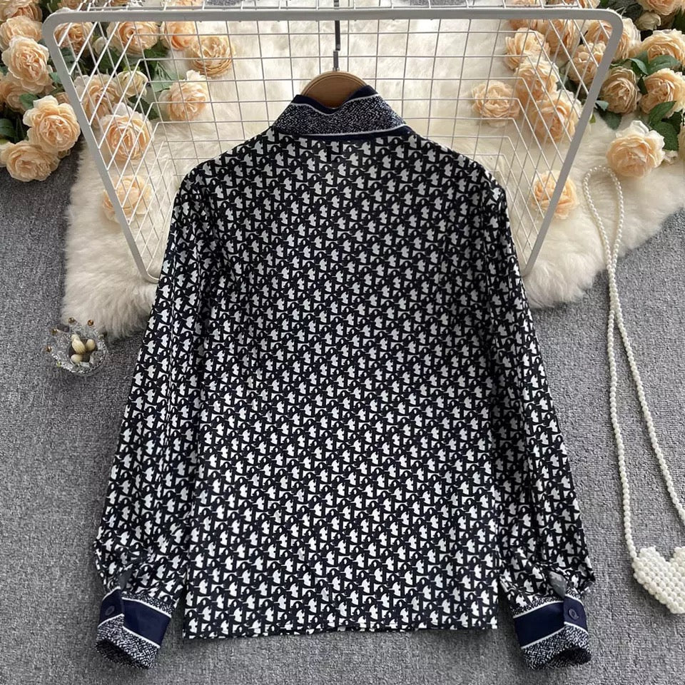 Bow Print Long Sleeve Top