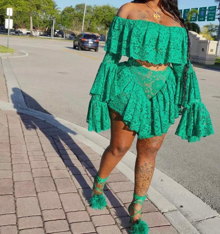 Sexy Off Shoulder Ruffle Set