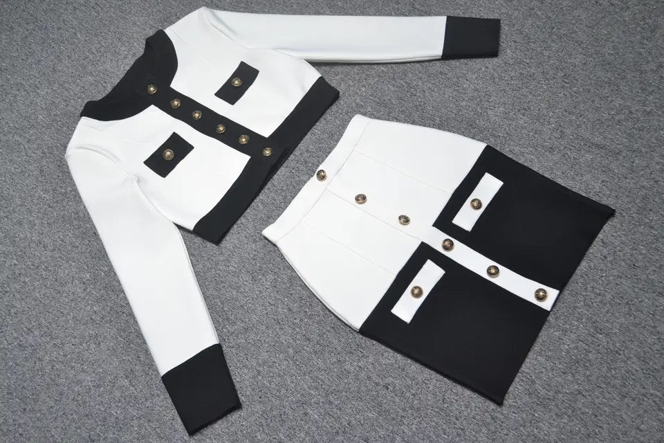 Classy Button Skirt Set