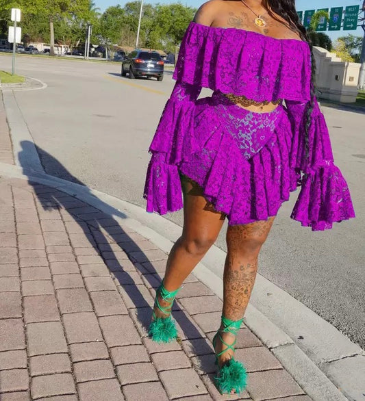 Sexy Off Shoulder Ruffle Set