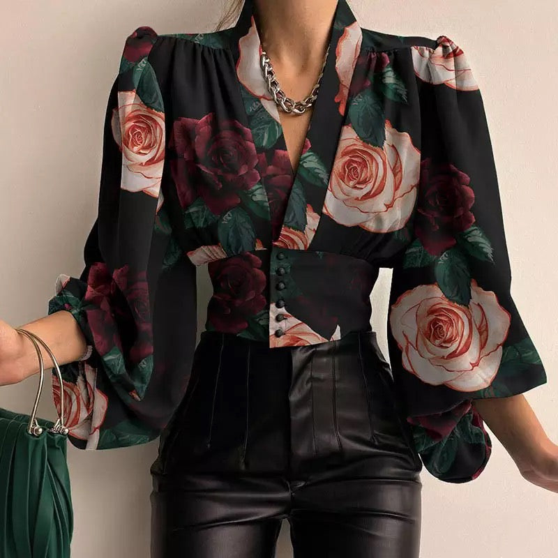 Casual Button V Neck Blouse