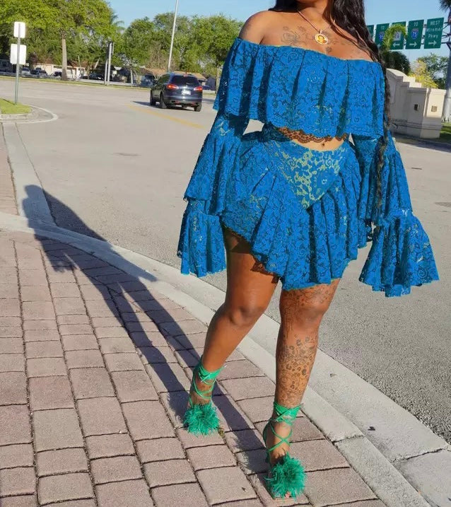 Sexy Off Shoulder Ruffle Set
