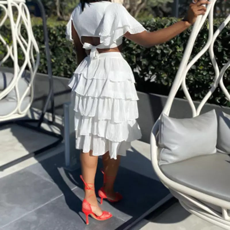 Plus Size Ruffle Split Skirt Set