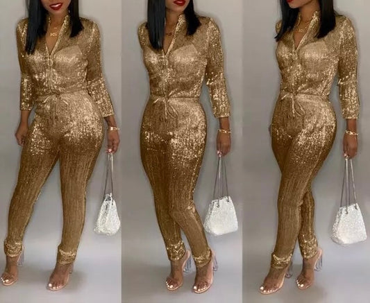 Sequin Zipper Jumpsuit