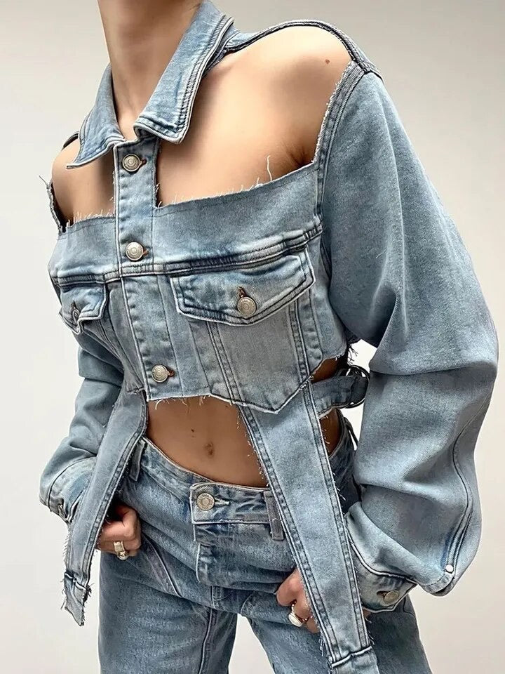 Denim Cut out Retro Jacket