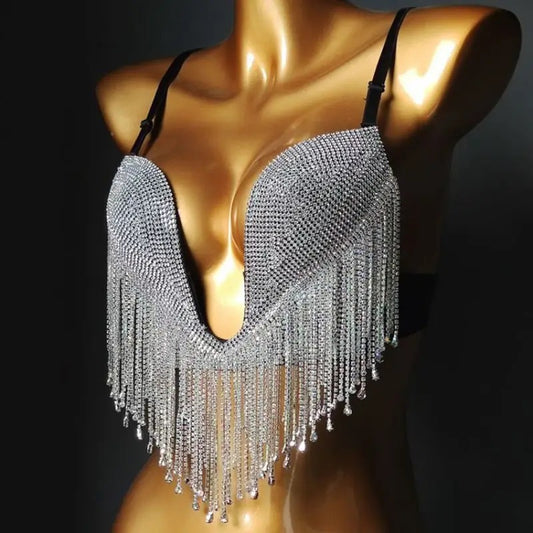 Rhinestone V Shape  Tassel Top