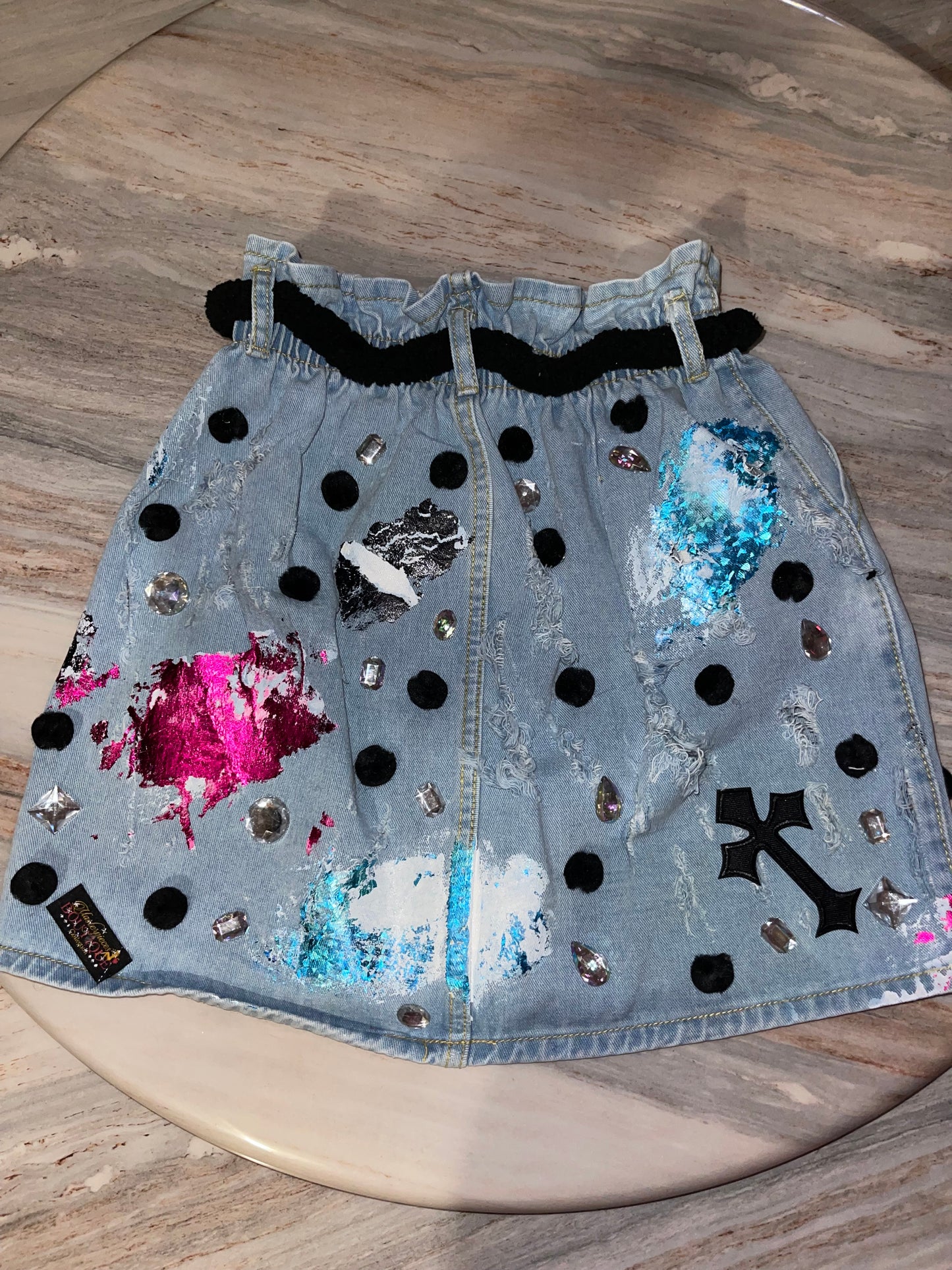 Custom Made Denim Metallic Skirt
