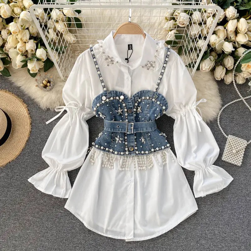Denim Pearl Blouse