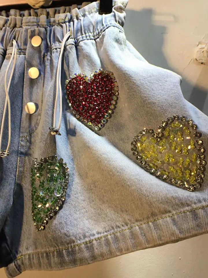 Hearted Denim Shorts