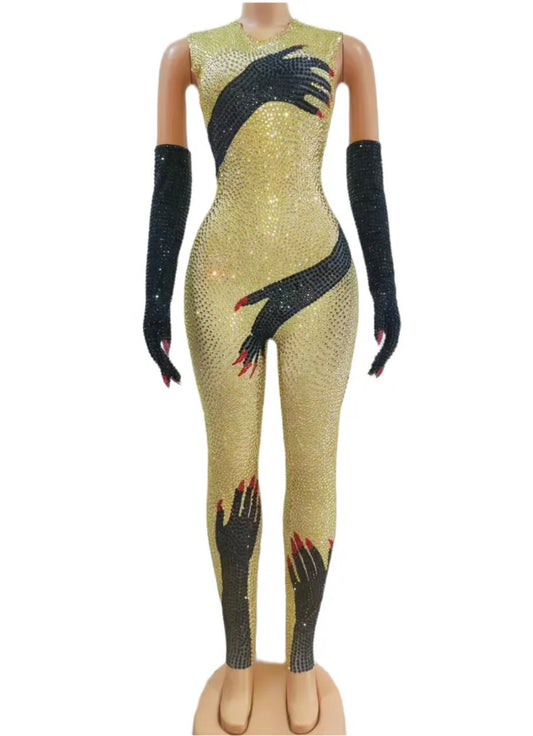 Rhinestone Hand Jumpsuit