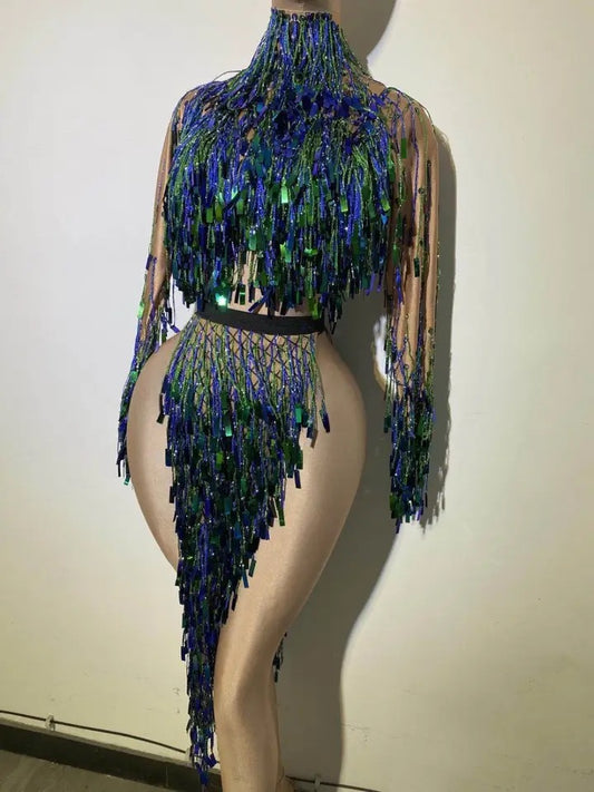 Sexy long tassel sequin dress