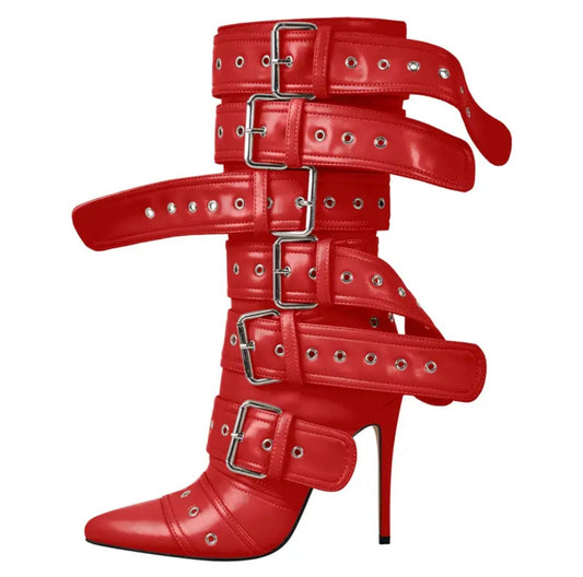 Tall Buckle Retro Heels