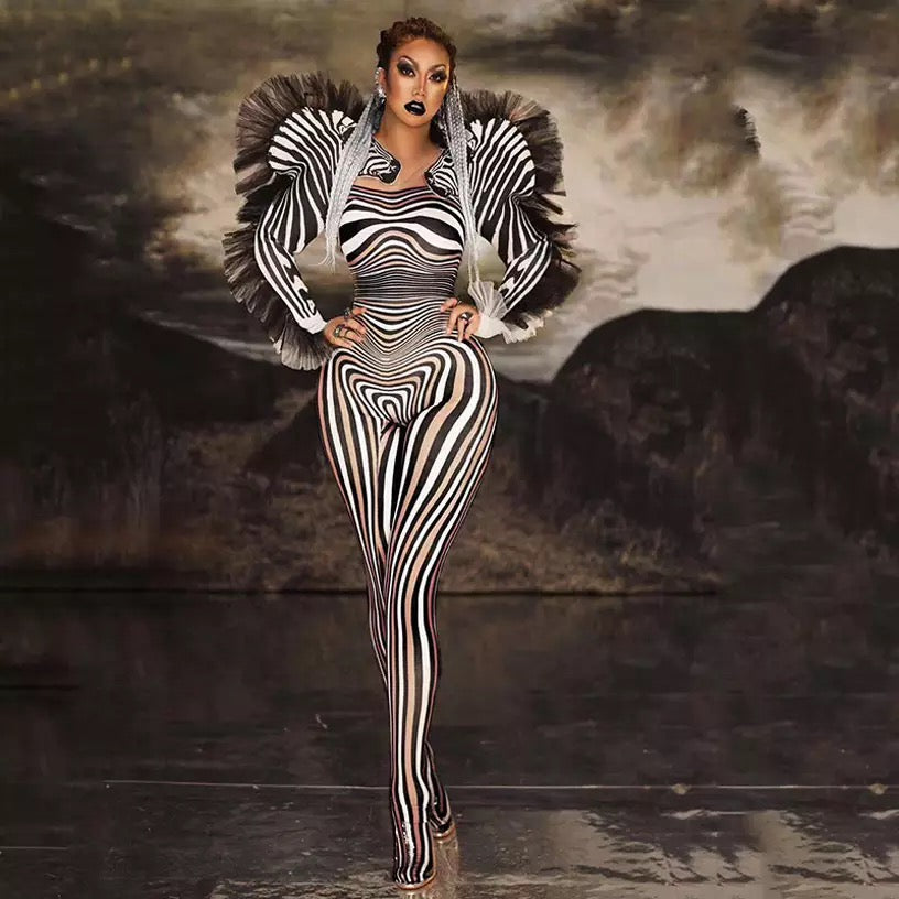 Stripe Zebra  Print Jumpsuit/Arm Pieces