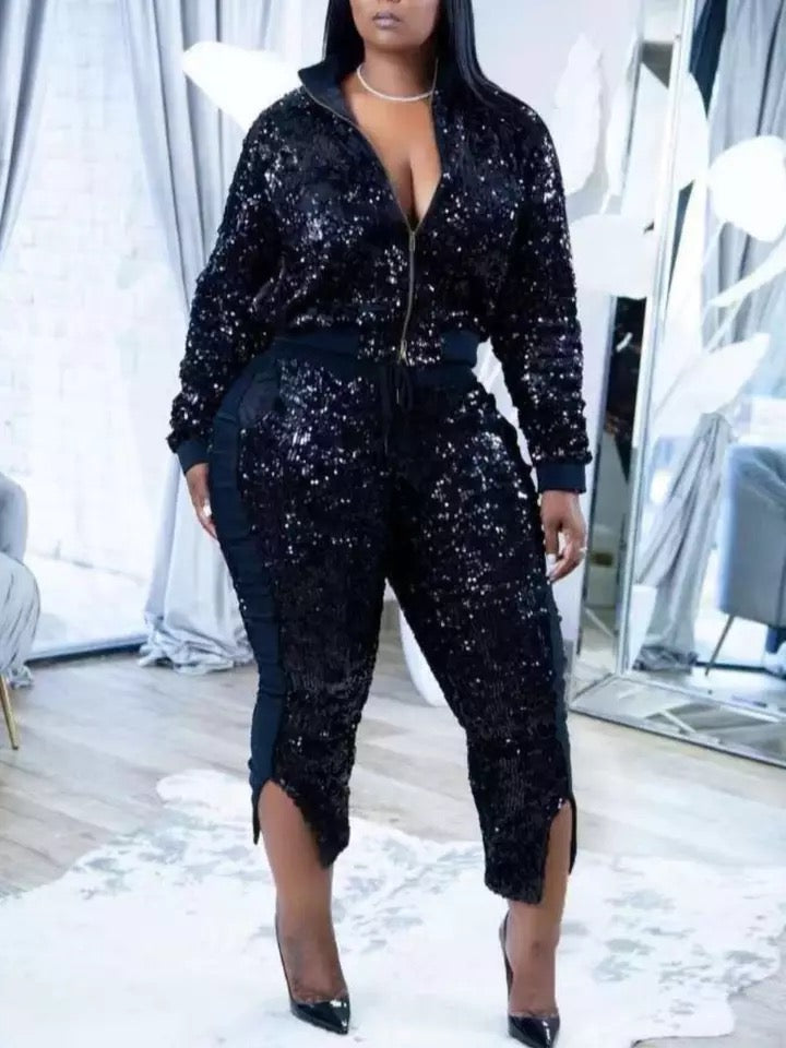 Plus Size Sequin Pants Set