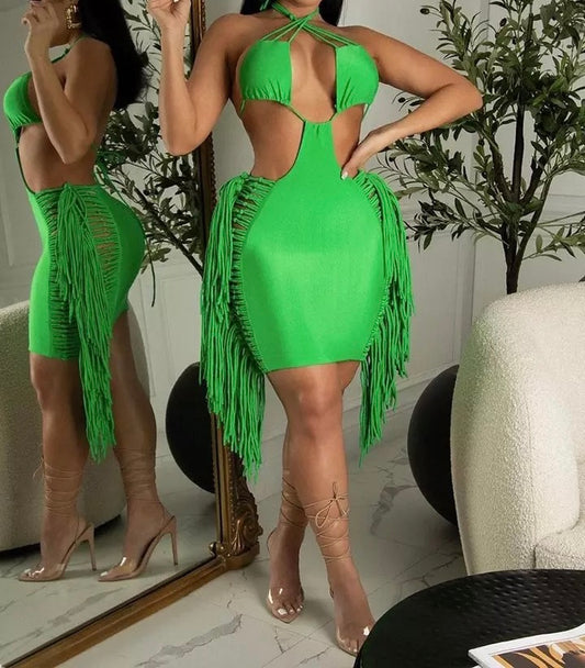 Sexy Backless Tassel  Dress