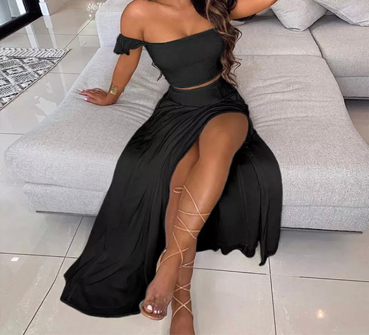 Crop Top Maxi Skirt Set
