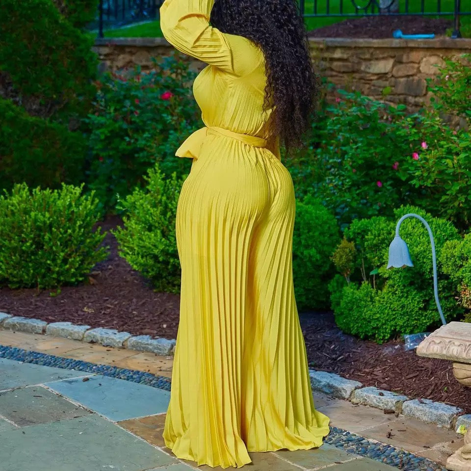 Long Sleeve Pleated Jumpsuits