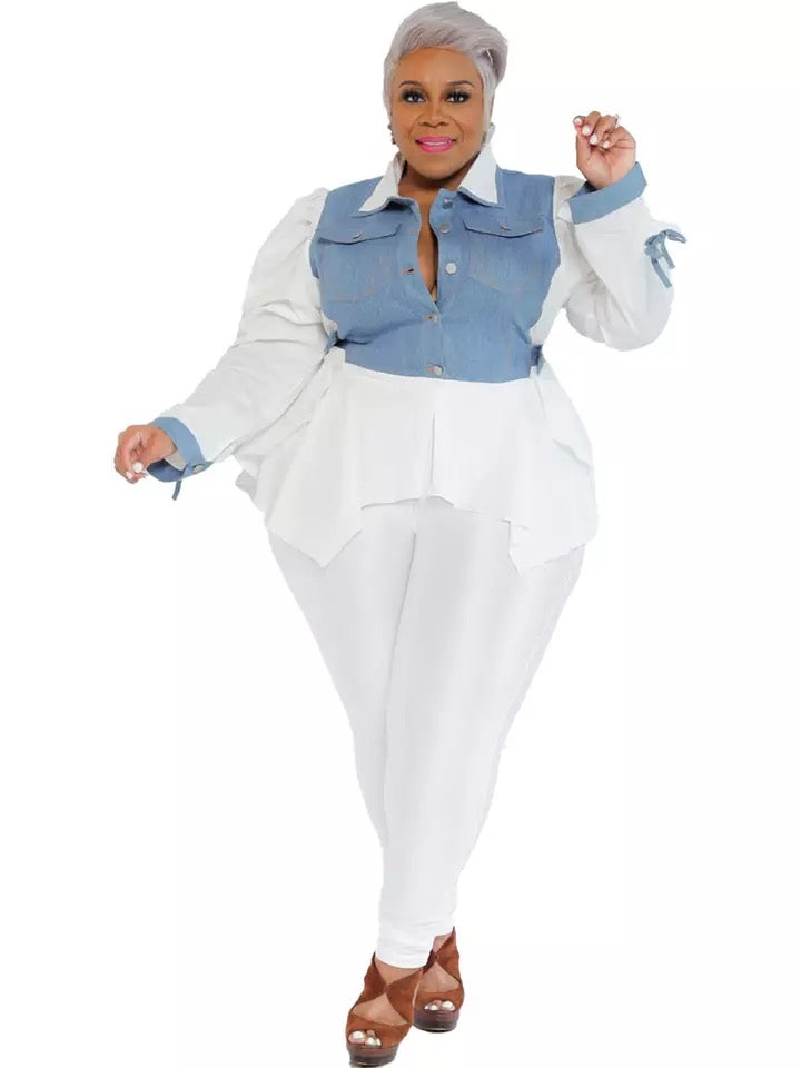 Plus Size Color Block Pants Set