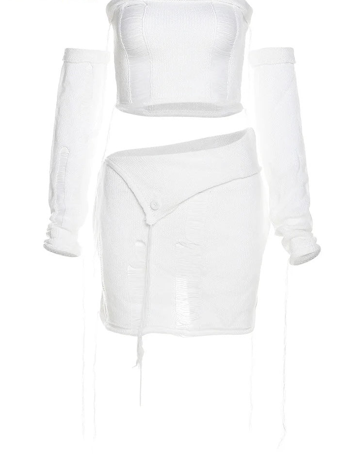 Ripped Skirt Set With Gloves