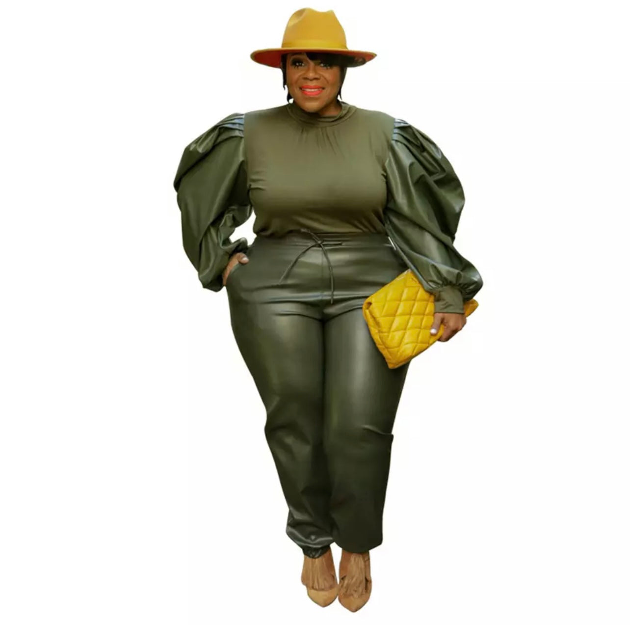Plus Size Puff Sleeve Pants Set